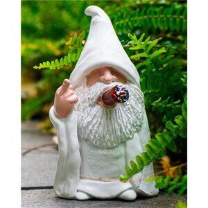 Middle Finger Gnome Statue, 6" Smoking Wizard Dwarf, Funny Garden Decoration
